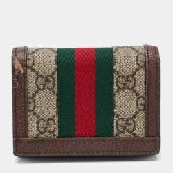 Pre Owned Gucci Beige/Brown GG Supreme Canvas and Leather Ophidia Compact Wallet