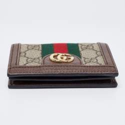 Pre Owned Gucci Beige/Brown GG Supreme Canvas and Leather Ophidia Compact Wallet