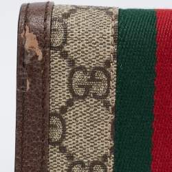 Pre Owned Gucci Beige/Brown GG Supreme Canvas and Leather Ophidia Compact Wallet