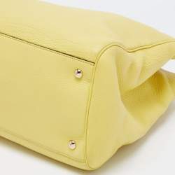 Pre Owned Gucci Yellow Lime Leather Large Bamboo Handle Shopper Tote  