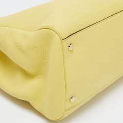 Pre Owned Gucci Yellow Lime Leather Large Bamboo Handle Shopper Tote  