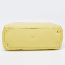 Pre Owned Gucci Yellow Lime Leather Large Bamboo Handle Shopper Tote  