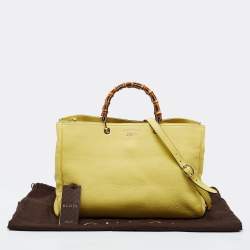Pre Owned Gucci Yellow Lime Leather Large Bamboo Handle Shopper Tote  