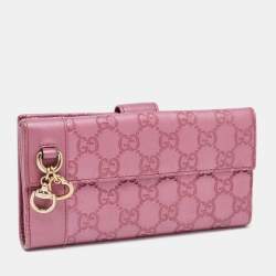 Gucci Metallic Pink Guccisima Leather Heart Charm Continental Wallet