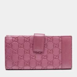Gucci Metallic Pink Guccisima Leather Heart Charm Continental Wallet