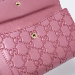 Gucci Metallic Pink Guccisima Leather Heart Charm Continental Wallet