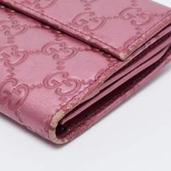 Gucci Metallic Pink Guccisima Leather Heart Charm Continental Wallet