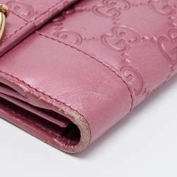 Gucci Metallic Pink Guccisima Leather Heart Charm Continental Wallet