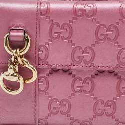 Gucci Metallic Pink Guccisima Leather Heart Charm Continental Wallet