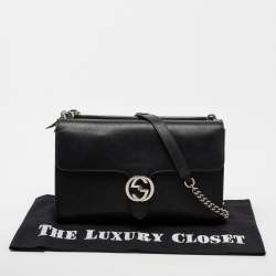 Pre Owned Gucci Black Leather Dollar Interlocking G Shoulder Bag