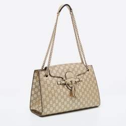 Pre Owned Gucci Metallic Beige Guccissima Leather Large Emily Chain Shoulder Bag