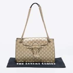 Pre Owned Gucci Metallic Beige Guccissima Leather Large Emily Chain Shoulder Bag