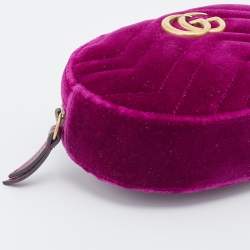 Pre Owned Gucci Purple Matelassé Velvet GG Marmont Belt Bag