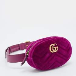 Pre Owned Gucci Purple Matelassé Velvet GG Marmont Belt Bag