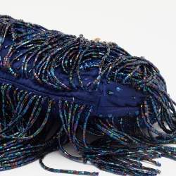 Pre Owned Gucci Blue/Purple Crystal and Satin Fringe Dragon Embellished Evening Bag