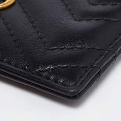 مملوكة مسبقًا حافظة بطاقات غوتشي جي جي مارمونت جلد مبطن شيفرون أسود