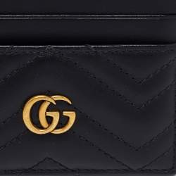 مملوكة مسبقًا حافظة بطاقات غوتشي جي جي مارمونت جلد مبطن شيفرون أسود