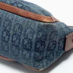 Pre Owned Gucci Blue/Brown Interlocking G Denim and Leather Abbey D-Ring Baguette