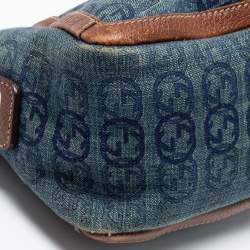 Pre Owned Gucci Blue/Brown Interlocking G Denim and Leather Abbey D-Ring Baguette
