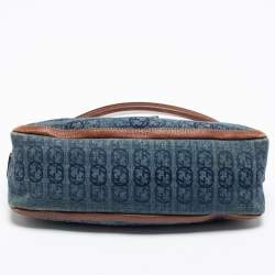 Pre Owned Gucci Blue/Brown Interlocking G Denim and Leather Abbey D-Ring Baguette