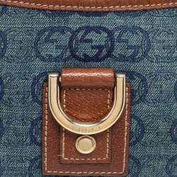 Pre Owned Gucci Blue/Brown Interlocking G Denim and Leather Abbey D-Ring Baguette