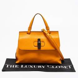 Pre Owned Gucci Tangerine Leather Small Bamboo Daily Top Handle Bag