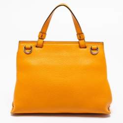 Pre Owned Gucci Tangerine Leather Small Bamboo Daily Top Handle Bag