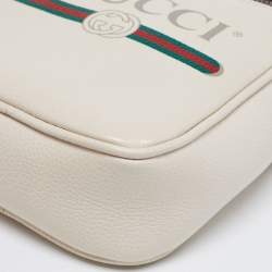 Pre Owned حقيبة ماسنجر غوتشي جلد بيضاء شعار ماركة