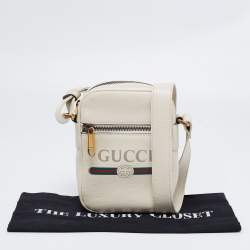Pre Owned حقيبة ماسنجر غوتشي جلد بيضاء شعار ماركة