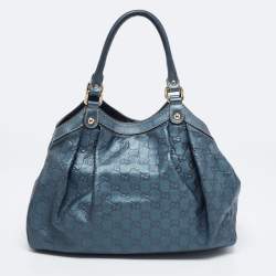 Pre Owned Gucci Blue Guccissima Leather Medium Sukey Satchel