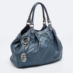 Pre Owned Gucci Blue Guccissima Leather Medium Sukey Satchel