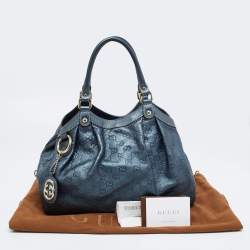 Pre Owned Gucci Blue Guccissima Leather Medium Sukey Satchel