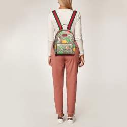 Pre Owned Gucci Beige/Red GG Supreme Canvas And Leather Tian Print Backpack