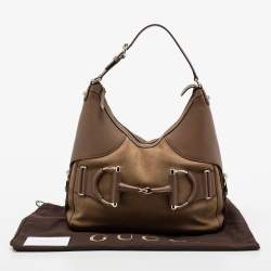 مملوكة مسبقًا Gucci Brown Leather Medium Web Horsebit Heritage Hobo