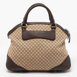 مملوكة مسبقًا Gucci Beige/Brown Diamante Canvas And Leather Large Horsebit Catherine Satchel