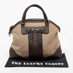 مملوكة مسبقًا Gucci Beige/Brown Diamante Canvas And Leather Large Horsebit Catherine Satchel