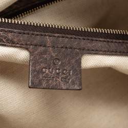 مملوكة مسبقًا Gucci Beige/Brown Diamante Canvas And Leather Large Horsebit Catherine Satchel