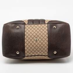 مملوكة مسبقًا Gucci Beige/Brown Diamante Canvas And Leather Large Horsebit Catherine Satchel