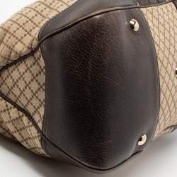 مملوكة مسبقًا Gucci Beige/Brown Diamante Canvas And Leather Large Horsebit Catherine Satchel