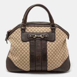 مملوكة مسبقًا Gucci Beige/Brown Diamante Canvas And Leather Large Horsebit Catherine Satchel
