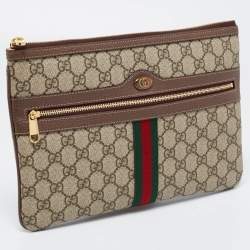 Pre Owned Gucci Beige/Brown GG Supreme Canvas And Leather Ophidia Pouch