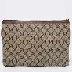 Pre Owned Gucci Beige/Brown GG Supreme Canvas And Leather Ophidia Pouch