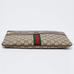 Pre Owned Gucci Beige/Brown GG Supreme Canvas And Leather Ophidia Pouch