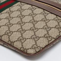 Pre Owned Gucci Beige/Brown GG Supreme Canvas And Leather Ophidia Pouch