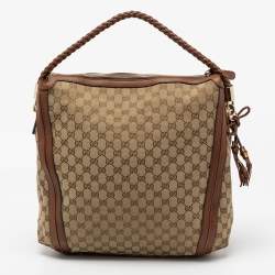 Pre Owned Gucci Beige/Brown GG Canvas And Leather Medium Bella Hobo