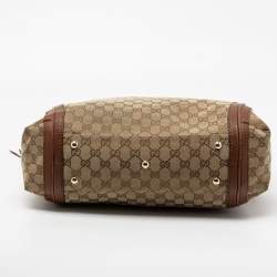 Pre Owned Gucci Beige/Brown GG Canvas And Leather Medium Bella Hobo
