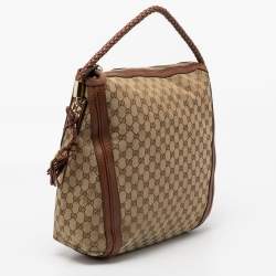 Pre Owned Gucci Beige/Brown GG Canvas And Leather Medium Bella Hobo