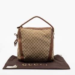 Pre Owned Gucci Beige/Brown GG Canvas And Leather Medium Bella Hobo