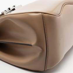 Pre Owned Gucci Beige Leather Lady Lock Bamboo Top Handle Bag