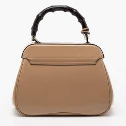Pre Owned Gucci Beige Leather Lady Lock Bamboo Top Handle Bag